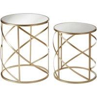 Orsina Set Of 2 Champagne Swirl Frame Side Tables, Mirrored Glass Top Accent Tables, Iron Base Nesting Tables in Gold