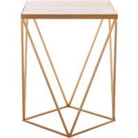 Orsina Square Marble Top Side Table, Gold Coloured Iron Frame with Geometric Design, Natural Marble Accent Table