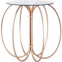 Orsina Convex Table with Rose Gold Iron Frame, Circular Iron Accent Table with Glass Top, Boutique Modern Side Table