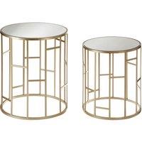 Orsina Set Of 2 Asymmetrical Frame Tables, Champagne Iron Side Tables With Mirrored Glass Top, Accent Tables in Gold