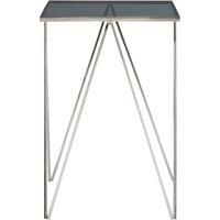 Orsina Square Black Glass Side Table, Polished Stainless Steel Zig-Zag Legs, Modern Tempered Glass Top End Table in Silver