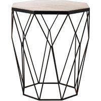 Orsina Octagon White Marble Side Table, Matte Black Stainless Steel Geometric Frame, Contemporary Accent Table