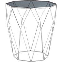 Orsina Octagon White Marble Side Table, Matte Black Stainless Steel Geometric Frame, Contemporary Accent Table in Silver