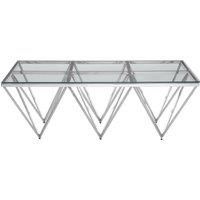 Orsina Modern Spike Triangles Base Coffee Table, Luxe Accent Modern Coffee Table, Durable Decorative Coffee Table in Silver