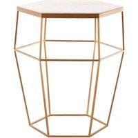 Orsina Hexagonal Marble Top Side Table, Geometric Gold Iron Frame With Natural Marble, Table for Living Room