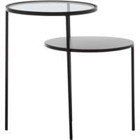 Orsina Layered Round Side Table, Metal & Glass Top Side Table, Black Side Table, Contemporary Settee Side Table