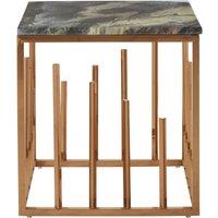 Orsina Rose Gold Finish Square Side Table, Black Faux Marble Top With Textured Detail, Contemporary Luxe End Table