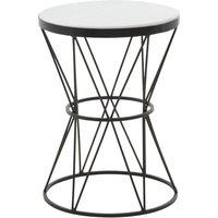 Orsina Round White Marble Top Side Table, Minimalist Black Metal Base, Contemporary Monochrome Side Table