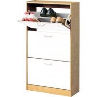 Orsina Sturdy White & Oak Veneer 3 Drawer Shoe Cupboard, Easy Access Shoe Cupboard, Multipurpose Shoe Organizer
