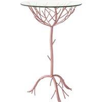 Orsina Branch Table in Rose Gold, Small Tree-Inspired Iron Table, Round Glass Top with Suction Cups, Feature Table in Gold