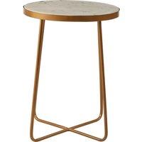 Orsina Round White Marble Side Table With Gold Cross Base, Solid Marble Top Modern Side Table For Living Room