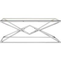 Orsina Silver Rectangular Coffee Table, Stainless Steel Frame with Geometric Diamond Base, Glass Top Centrepiece
