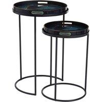 Orsina Set Of 2 Nesting Tables With Agate Effect, Removable Serving Tray Tops, Modern Black Frame Side Tables