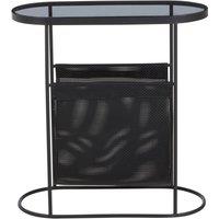 Orsina Stylish & Durable Side Table With Grey Glass Top, Versatile Black Bedside Table, Small Lounge Table