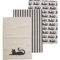 Orsina Black Cat Tea Towels - Set of 3, Fun & Quirky Cat-Themed Designs On Soft Cotton Fabric