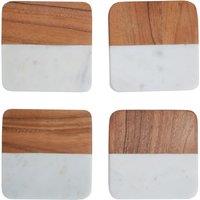 Orsina Set Of Four Marble & Acacia Wood Coasters, Durable Natural Stone & Wood Coasters