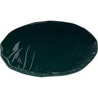 Orsina Dark Green Porcelain Dish With Embossed Tropical Pattern, Smooth Glazed Ceramic Plate, Ideal For Restaurants