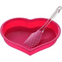 Orsina Unique Silicone Baking Set, Heart Mould & Spatula, Valentine's Day Baking Kit, Heat-Resistant Cake Mould in Pink