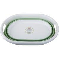 Orsina Oval Collapsible Laundry Basket in Green & White, Storage Basket For Clothes, Washing Hamper with Side Handles
