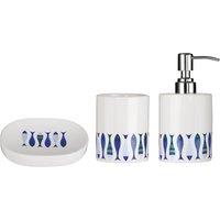 Orsina Modern White & Blue 3 Piece Bathroom Set, Dolomite Accessories Set With Dispenser, Rinse Cup, & Soap Holder