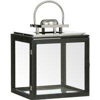 Orsina Large Stainless Steel Lantern, Black Wooden Frame Candle Holder, Ideal for Indoor & Outdoor Candlelight Decor