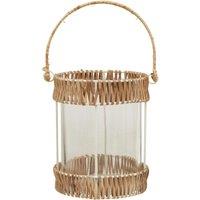 Orsina Natural Rattan Small Lantern, Rustic & Stylish Glass Lantern, White Metal & Clear Glass Candle Lantern