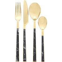 Orsina 16-Piece Black Faux Marble Cutlery Set, Gold-Finished Stainless Steel Flatware, Black Marble-Effect Handles in Gold