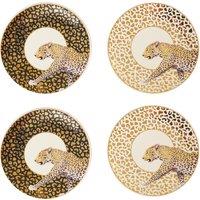 Orsina Metallic Accent Set of 4 Canape Plates, Stoneware Canape Set, Small Black & White Plates With Leopard Print