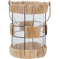 Orsina Natural Rattan Large Lantern, Rustic & Stylish Glass Lantern, Black Metal & Clear Glass Candle Lantern