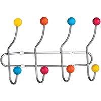 Orsina Chrome 8 Hook Hanger With Multi-Colour Plastic Balls, Wall Mounted Rack For Coats, Bags Or Accessories