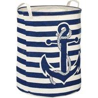 Orsina Anchor Laundry Bag In Blue & White, Nautical-Themed Fabric Hamper With Rope Handles & Anchor Print