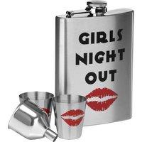 Orsina Girls' Night Out Hip Flask Set, 5oz Stainless Steel Flask With Fun Print, Shot Glasses & Funnel, Compact in Silver