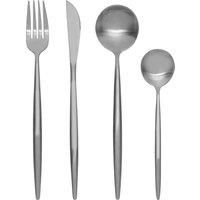 Orsina Modern Retro 16-Piece Matte Silver Cutlery Set, Sleek Stainless Steel Flatware with Contemporary Design