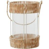 Orsina Natural Rattan Large Lantern, Rustic & Stylish Glass Lantern, White Metal & Clear Glass Candle Lantern