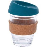 Orsina Glass Mug With Red Silicone Lid, Glass Coffee Mug With Silicone Lid & Cork Wrap, Glass Mug With Lid in Dark Green