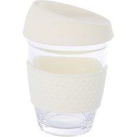 Orsina Glass Mug With Red Silicone Lid, Glass Coffee Mug With Silicone Lid & Cork Wrap, Glass Mug With Lid in Cream