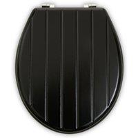 Orsina Black Panel Effect Toilet Seat, Wooden Toilet Lid with Metal Hinges, Bathroom Seat With Zinc Alloy Fittings