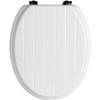 Orsina Black Panel Effect Toilet Seat, Wooden Toilet Lid with Metal Hinges, Bathroom Seat With Zinc Alloy Fittings in White
