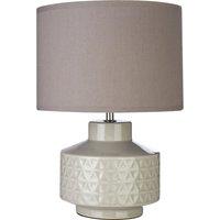 Orsina Table Lamp, Textured Ceramic Base With Gloss Grey Finish, White Fabric Shade Provides Soft Ambient Light