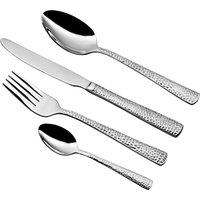 Orsina 24 Piece Stainless Steel Cutlery Set, Hammered Handle Fork Knife Set For Dining, Elegant Table Cutlery Set in Silver