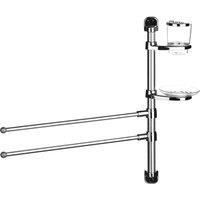 Orsina Aluminium 2 Arm Towel Rail, Swinging Bath Towel Hanger Rack, Towel Bars With Toothbrush Holder & Soap Dish in Silver