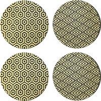 Orsina Set of Four Deco Black & Gold Placemats, Durable Heat-Resistant Table Mats with Art Deco Geometric Design