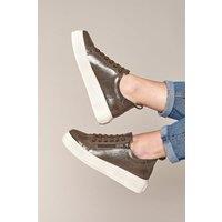 Moshulu Women's 'Dawlish' Flatform Zip Trainers in Bronze | Size: 5