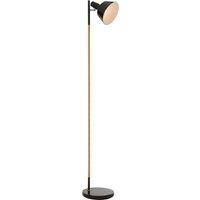 Orsina Wooden Floor Lamp With Pivoting Black Shade, Minimalist Floor Standing Light, Adjustable Slim Reading Lamp