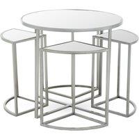 Orsina Versatile Design 5Pc Silver Finish Iron Tables, Industrial Design Bedroom Table, Everyday Use Lounge Table