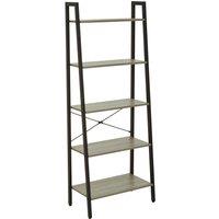 Orsina Five Tier Oak Veneer Ladder Shelf Unit, Stylish Industrial Narrow Shelf, Versatile Cupboard, Delivered Fully Assembled in Grey