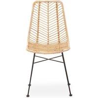 Orsina Sleek Brown Rattan Chair with Black Metal Legs, Rattan Dining Chair, Hand-woven Rattan Lounge Chair in Natural