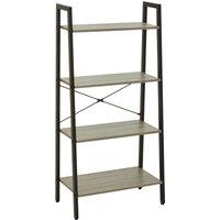 Orsina Four Tier Oak Veneer Ladder Shelf Unit, Functional Industrial Narrow Shelf, Versatile Tall Cupboard in Grey
