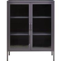 Orsina Industrial Two Door Grey Metal Cabinet, Stylish Storage Cabinet For Bedroom, Contemporary Sideboard Cabinet