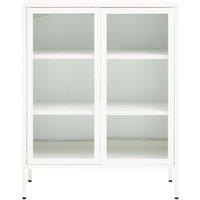 Orsina Industrial Two Door Grey Metal Cabinet, Stylish Storage Cabinet For Bedroom, Contemporary Sideboard Cabinet in White